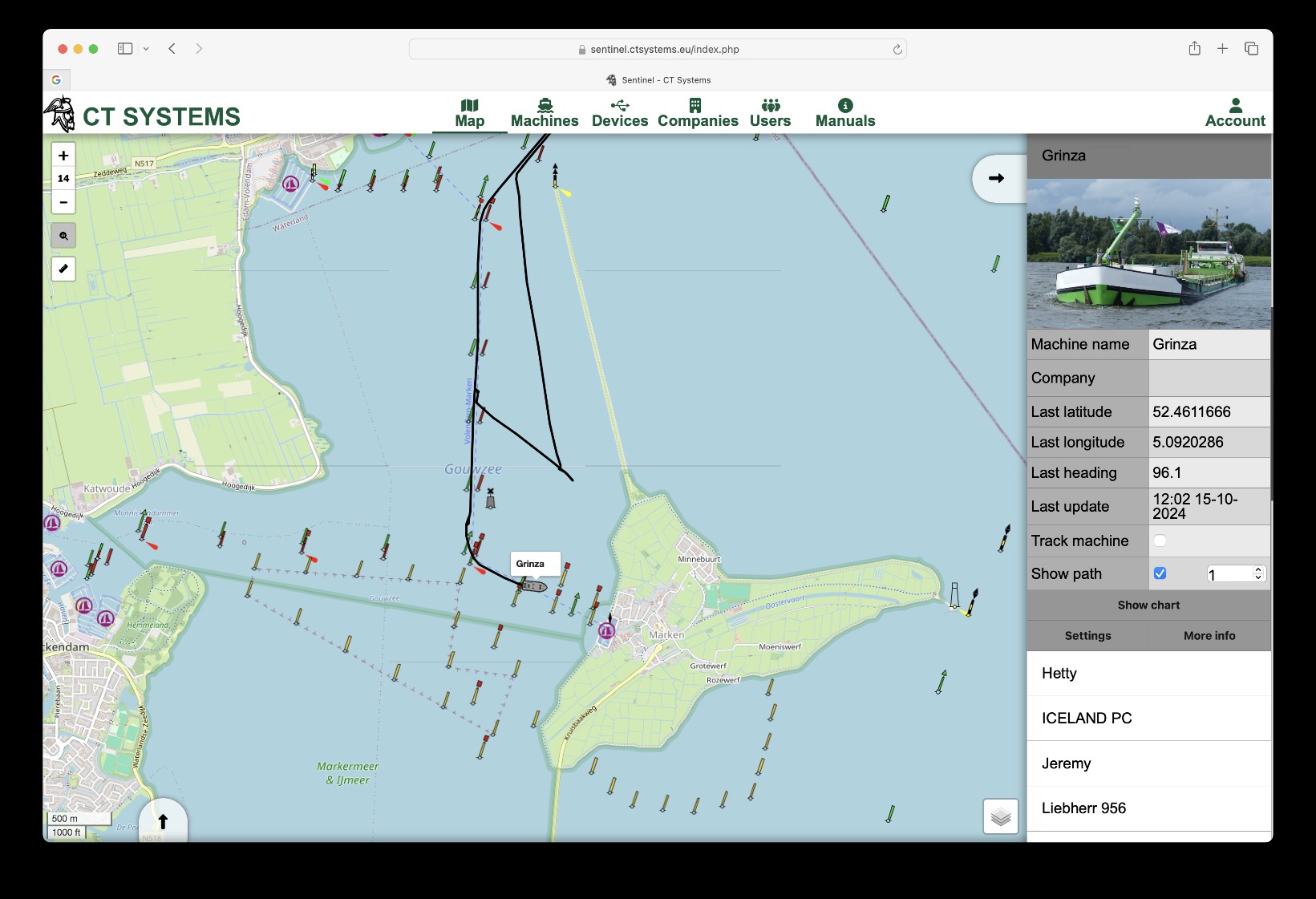 Sentinel vessel track overview