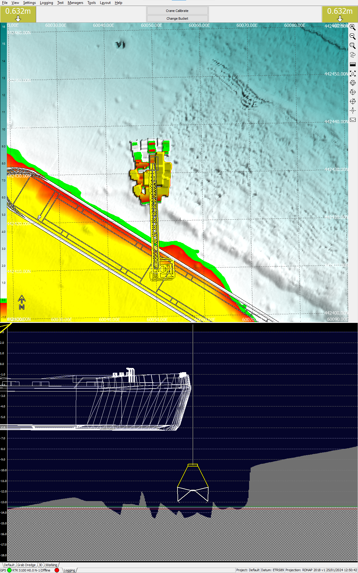 Viking wire-crane grab operation plan and profile views